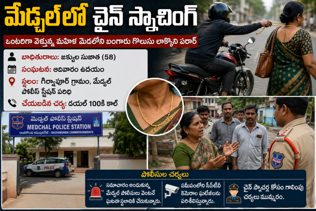 మేడ్చల్:గిర్మాపూర్‌లో చైన్ స్నాచింగ్.